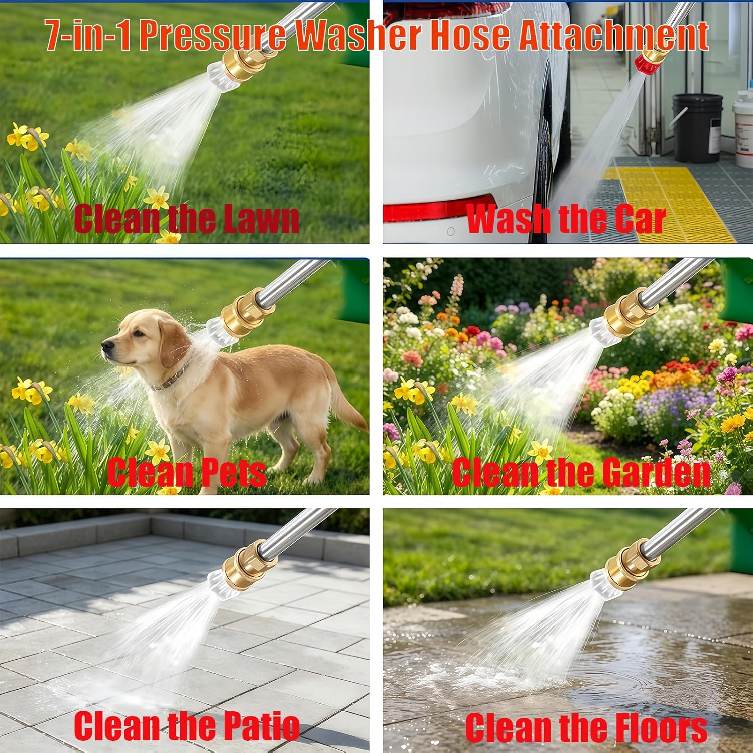 2026 Upgraded Jet Nozzle Power Washer for Garden Hose: 7 Nozzles - 1 Sec Switch - Equivalent to Owning—All at Once—a High-Pressure Washer - a Car Wash Gun - a Garden Sprayer - a Patio Cleaner (B)
