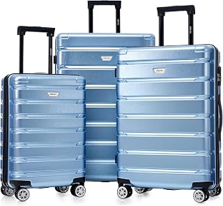 Merax Luggage Set 3 Piece, Hard Shell PC+ABS Lightweight Suitcase Set with Spinner Wheels, for Travel Women Men (Blue)