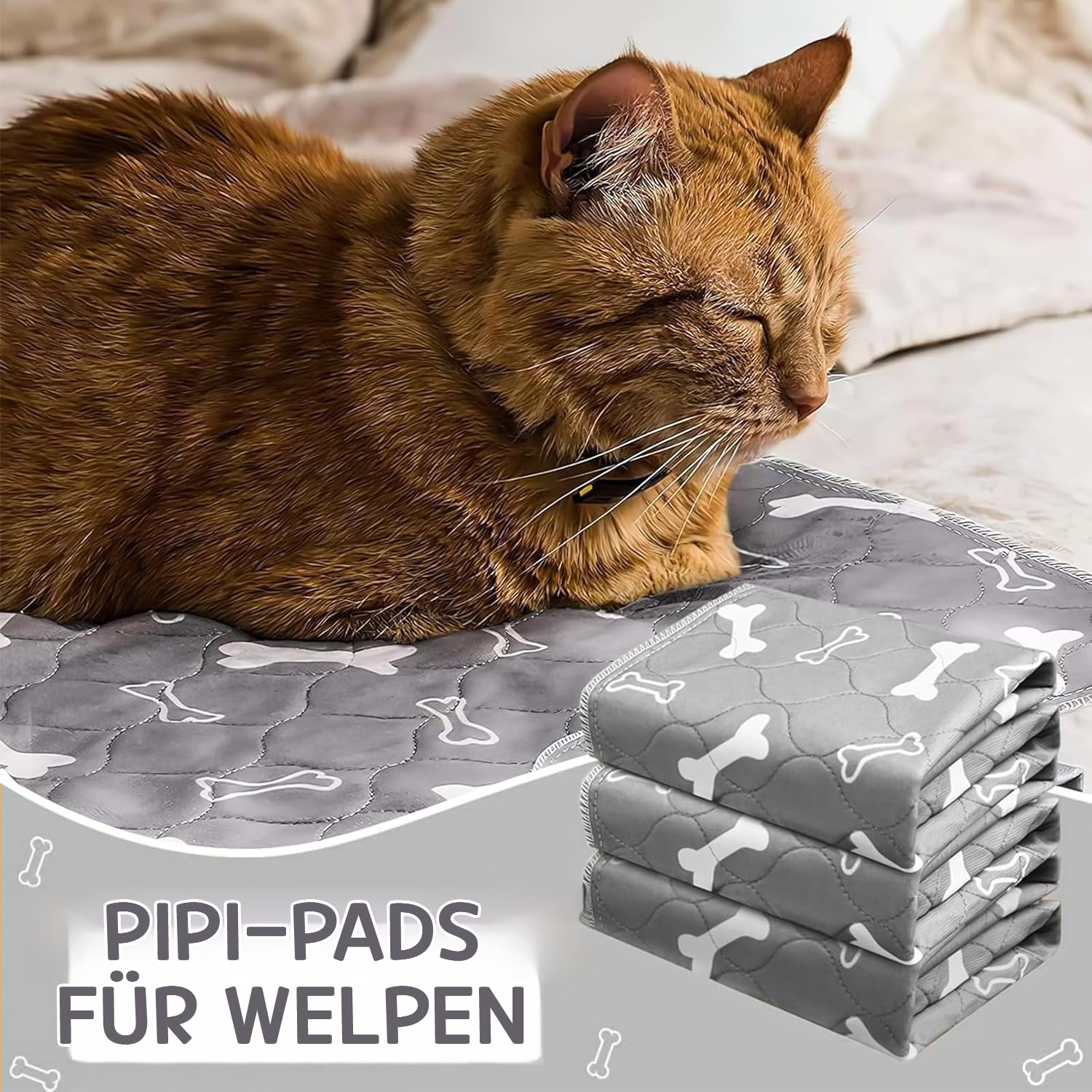 6er Welpenunterlage Waschbar Puppy Training Pads, 40 x 60cm Trainingsunterlagen,auslaufsicher und rutschfest Hundeurinpads, saugfähige Unterlage für Welpen, Alte Hunde oder inkontinente Hunde