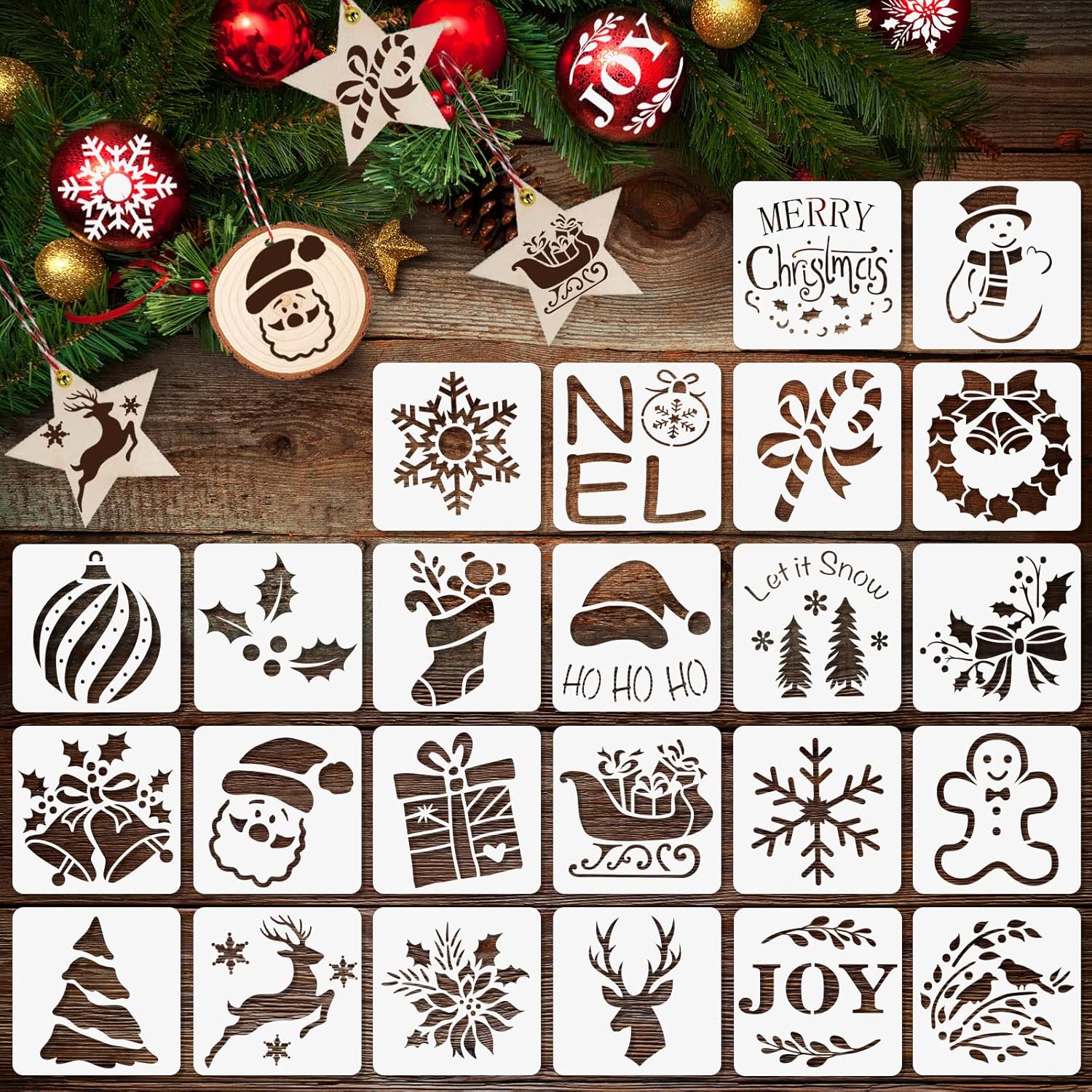 24Pcs Small Christmas Stencils 3x3 Inch for Painting on