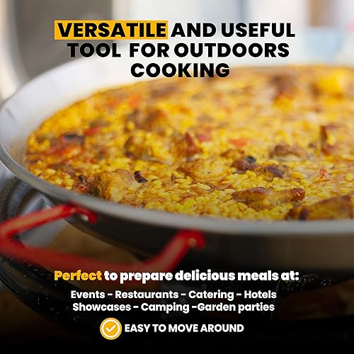 Miniatura 3 de Machika Juego de paelleras con quemador de acero al carbono para exteriores, sartén y patas fabricado por Garcima (Mirador I 19 porciones)