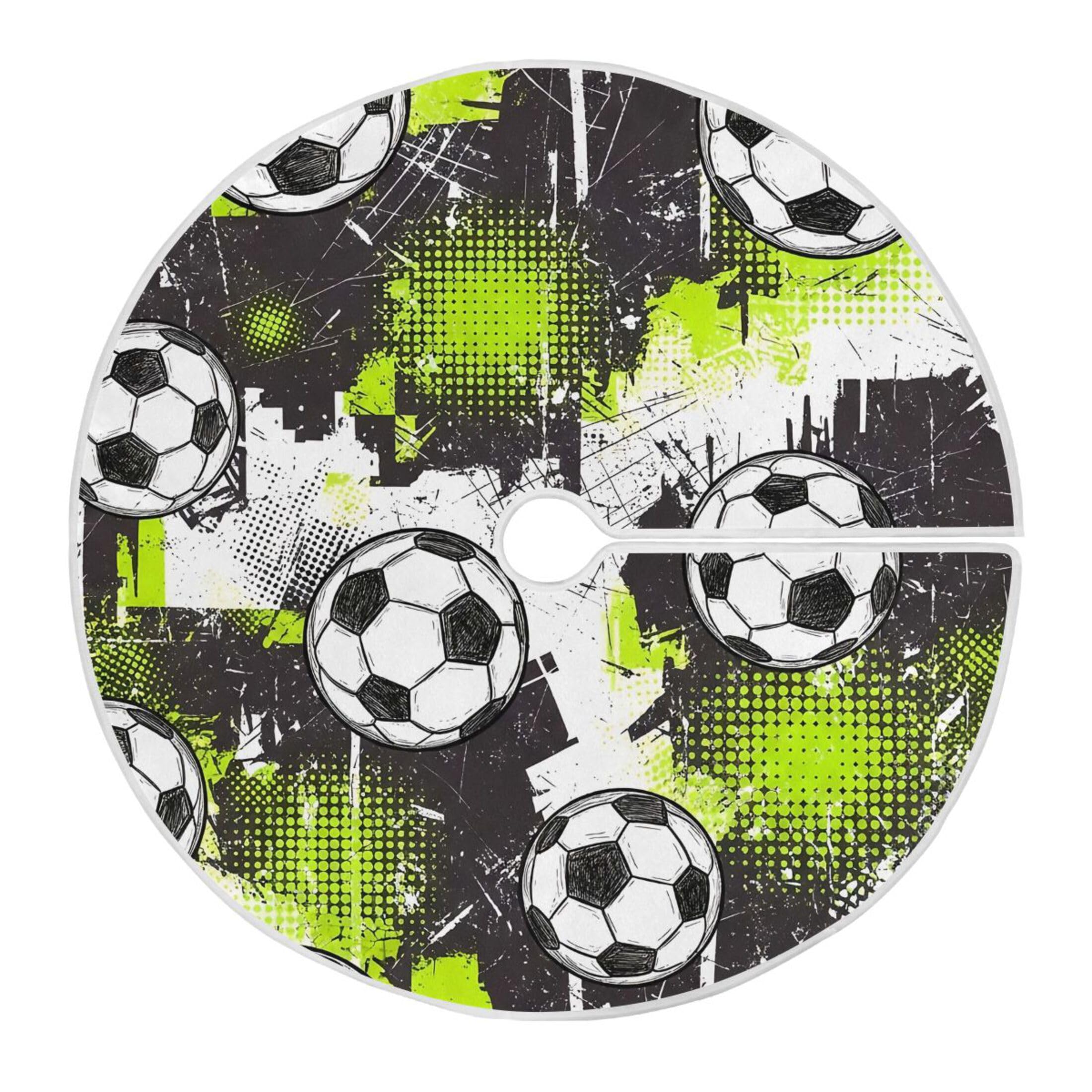 Fuauuyl Soccer Christmas Tree Skirt 48 in Indoor Outdoor Tree Mat for Farmhouse Holiday Party Decoration