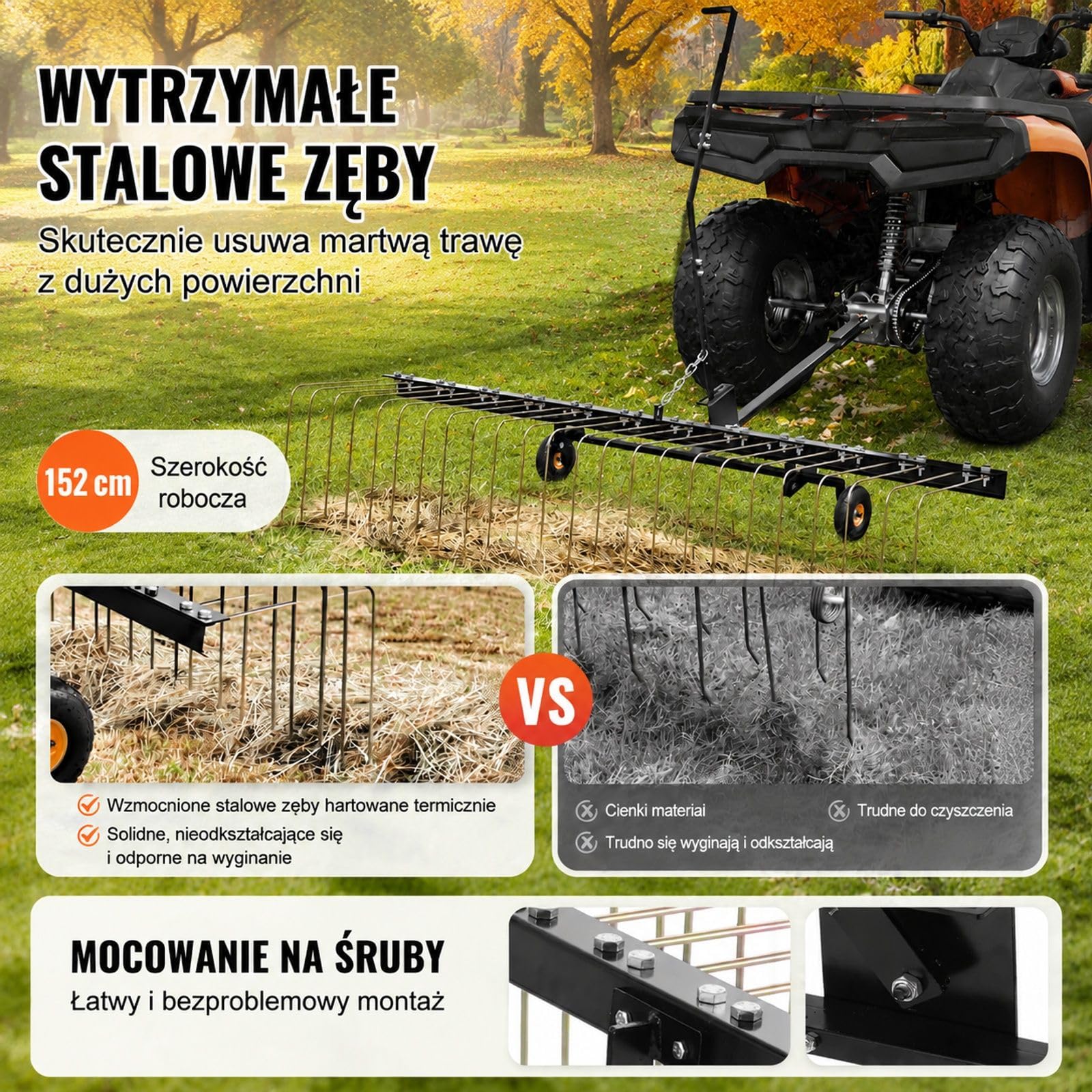Wertykulator do trawnika z 24 zębami, do mchu, darni i ogrodu