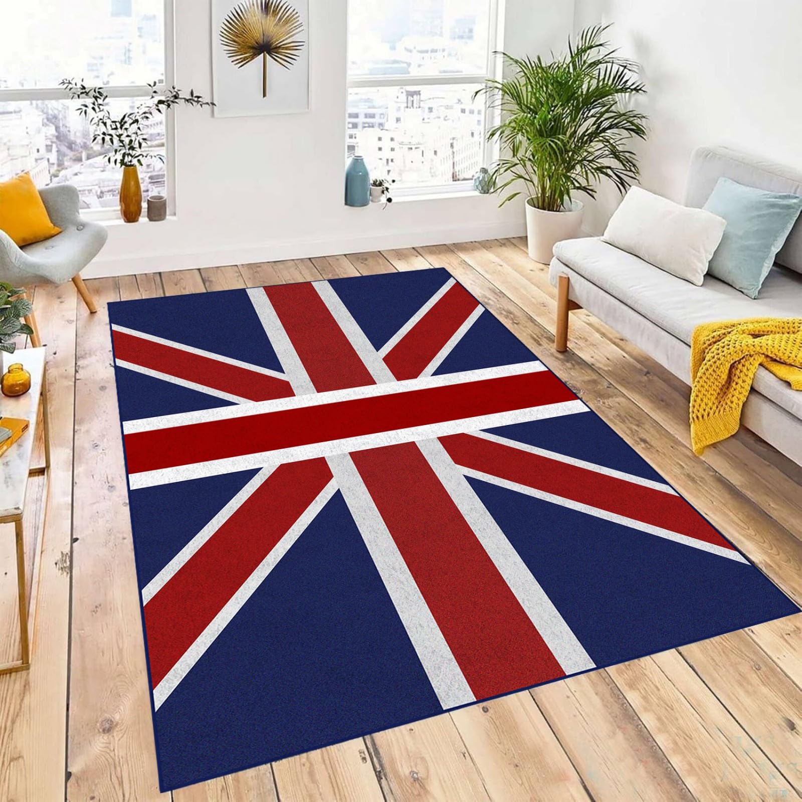 WAOTMN Uk Union Jack Flag Area Rug,180x260cm,Modern Indoor Large Britain Flag Rug,Soft Flannel Material,5mm Thickness Non-Slip,Fade-Resistant,Easy Care for Office Bedroom Living Room Decor