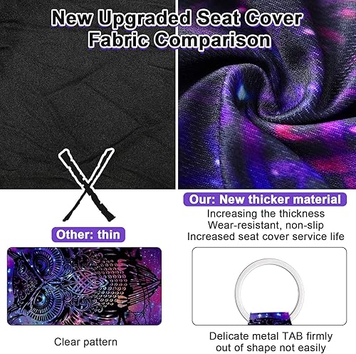 Miniatura 6 de Juego de 10 fundas de asiento de automóvil de búho colorido morado, fundas para volante de automóvil, almohadillas para cinturón de seguridad