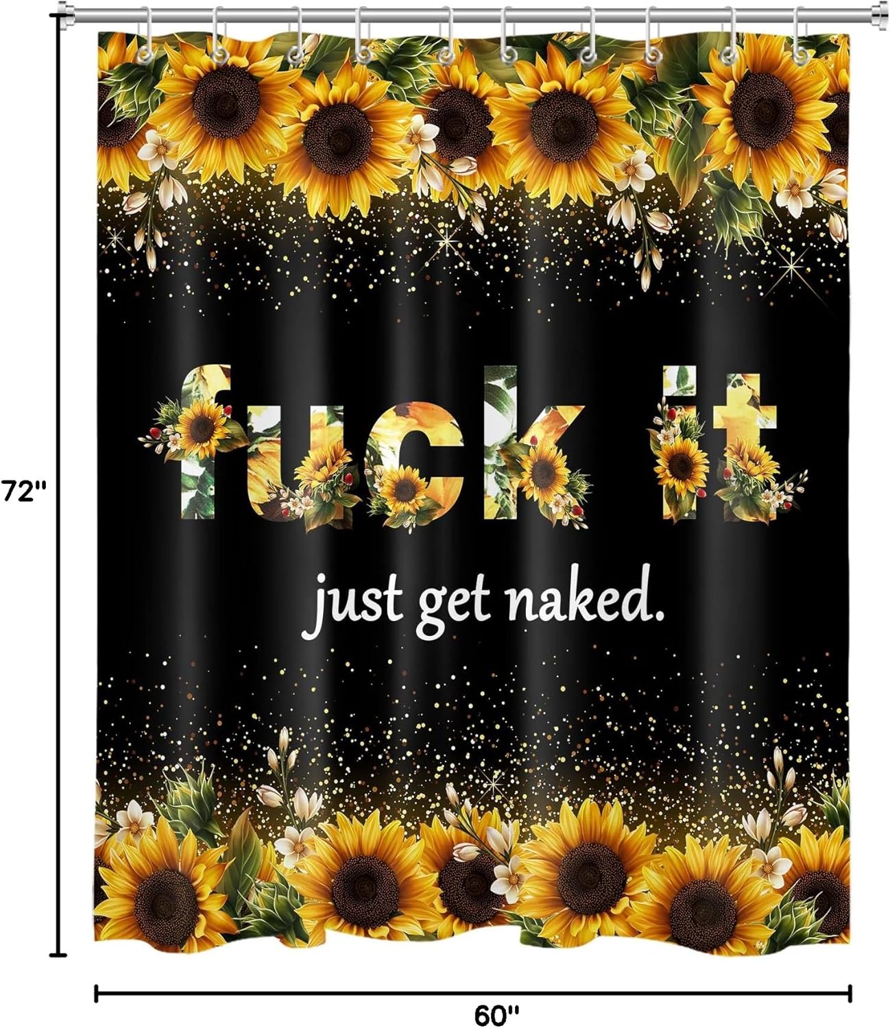 LB Sunflower Fuck It Just Get Naked Shower Curtain Sets with Non-Slip Rugs Rustic Spring Floral Funny Quotes Shower Curtain Set for Bathroom Yellow Flowers with Leaf Bathroom Decor Sets, 60X72 Inch