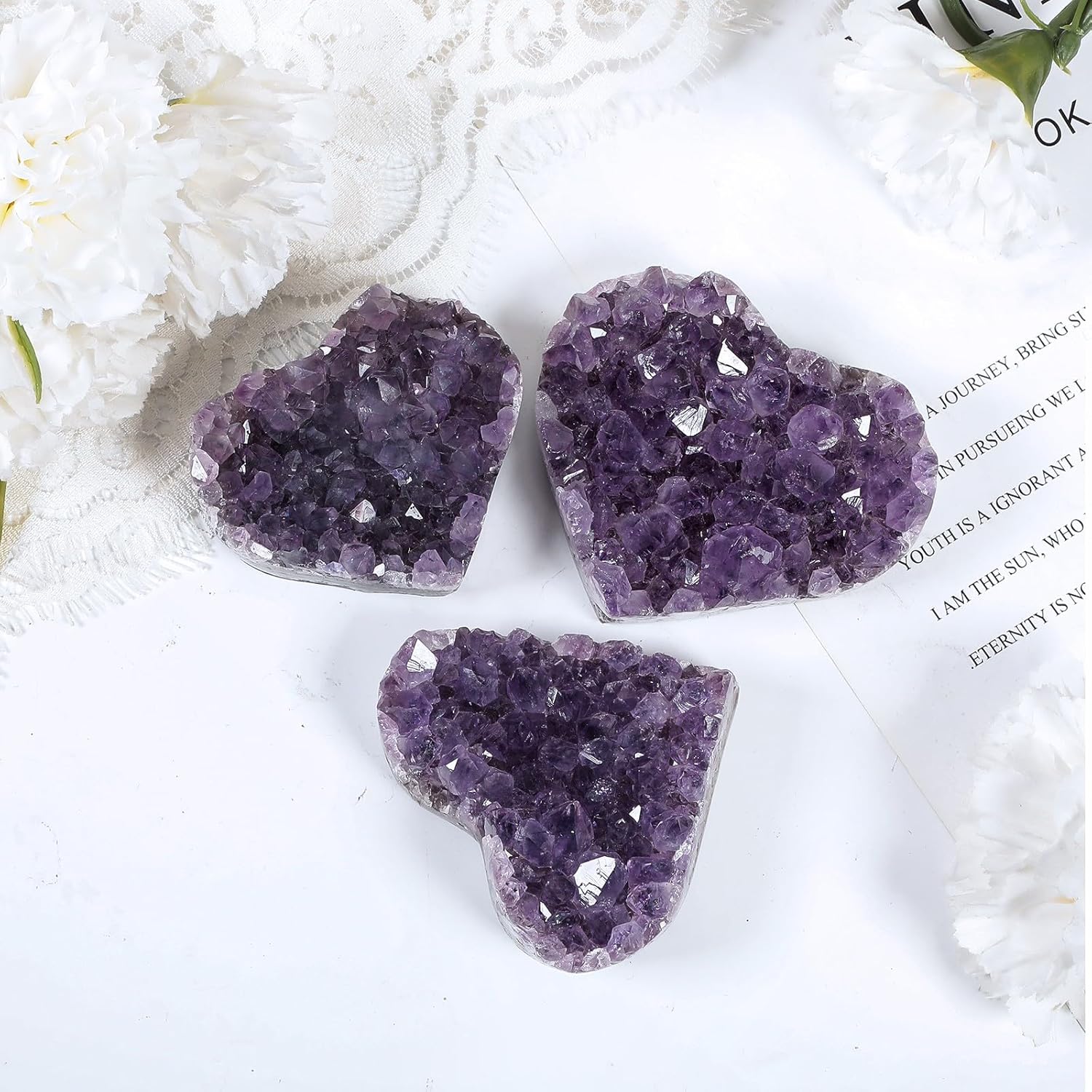 Nupuyai 201g-300g Heart Shaped Amethyst Cluster Geode, Natural Crystal Stone Mineral Specimen Raw Rock Quartz for Home Decor, Meditation
