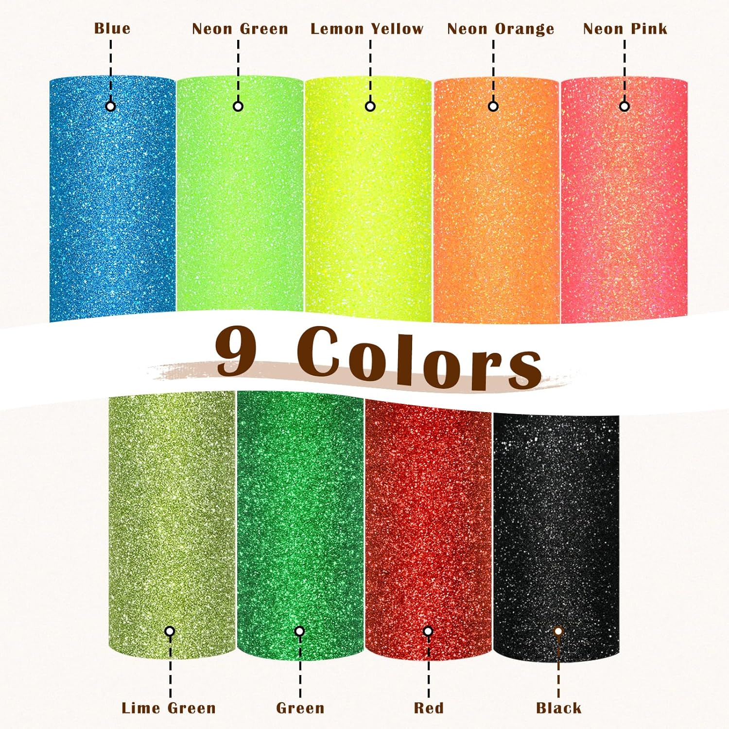 TECKWRAP グリッターパフ ビニール 熱転写ビニール 9シート グリッターパフ HTVアイロン接着ビニール Tシャツ用、パフグ