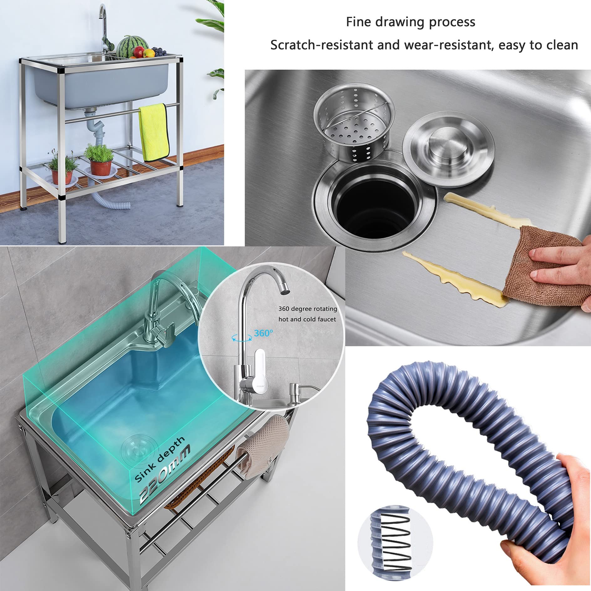 Lavello Da Cucina Professionale In Acciaio Inox - 100x51x80 Cm, Vasca Singola Con Rubinetto - Foto 7