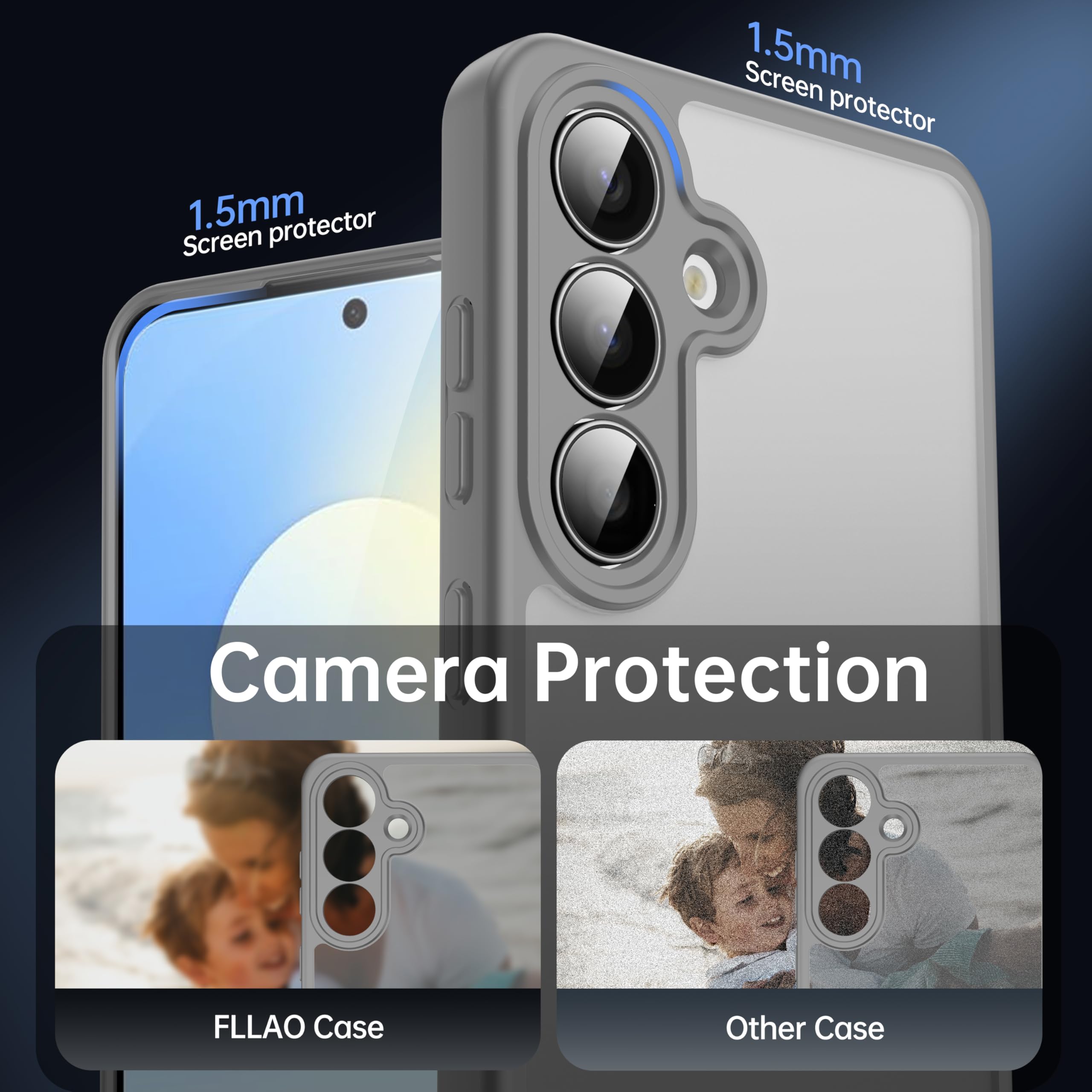 FLLAO Cover Compatibile con Samsung Galaxy S25 FE 5G con 2 Vetro Temperato, [Della Fotocamera Protezione] Anticaduta Antiurto Anti-Graffio Hard PC Custodia Grigio