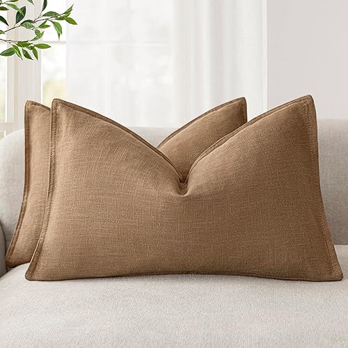 Miniatura 49 de Foindtower - Paquete de 2 fundas de cojín decorativas de lino unicolor, funda de cojín de acento suave, estilo bohemio, rústico y neutral