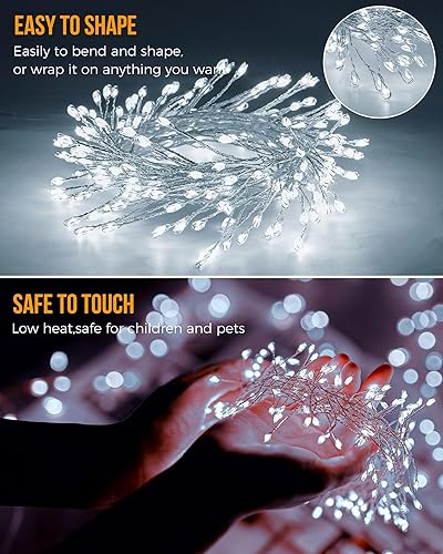 Miniatura 4 de Guirnalda de luces de 10 pies, funciona con pilas, 120 luces LED de petardo, impermeables, alambre plateado, luces de luciérnaga estrellada para