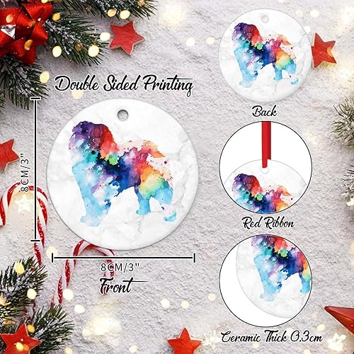 Miniatura 2 de Adorno de Navidad de cerámica para perro en acuarela, regalo para dueño de perro, adornos para árbol de Navidad, Chow Chow, silueta colorida de