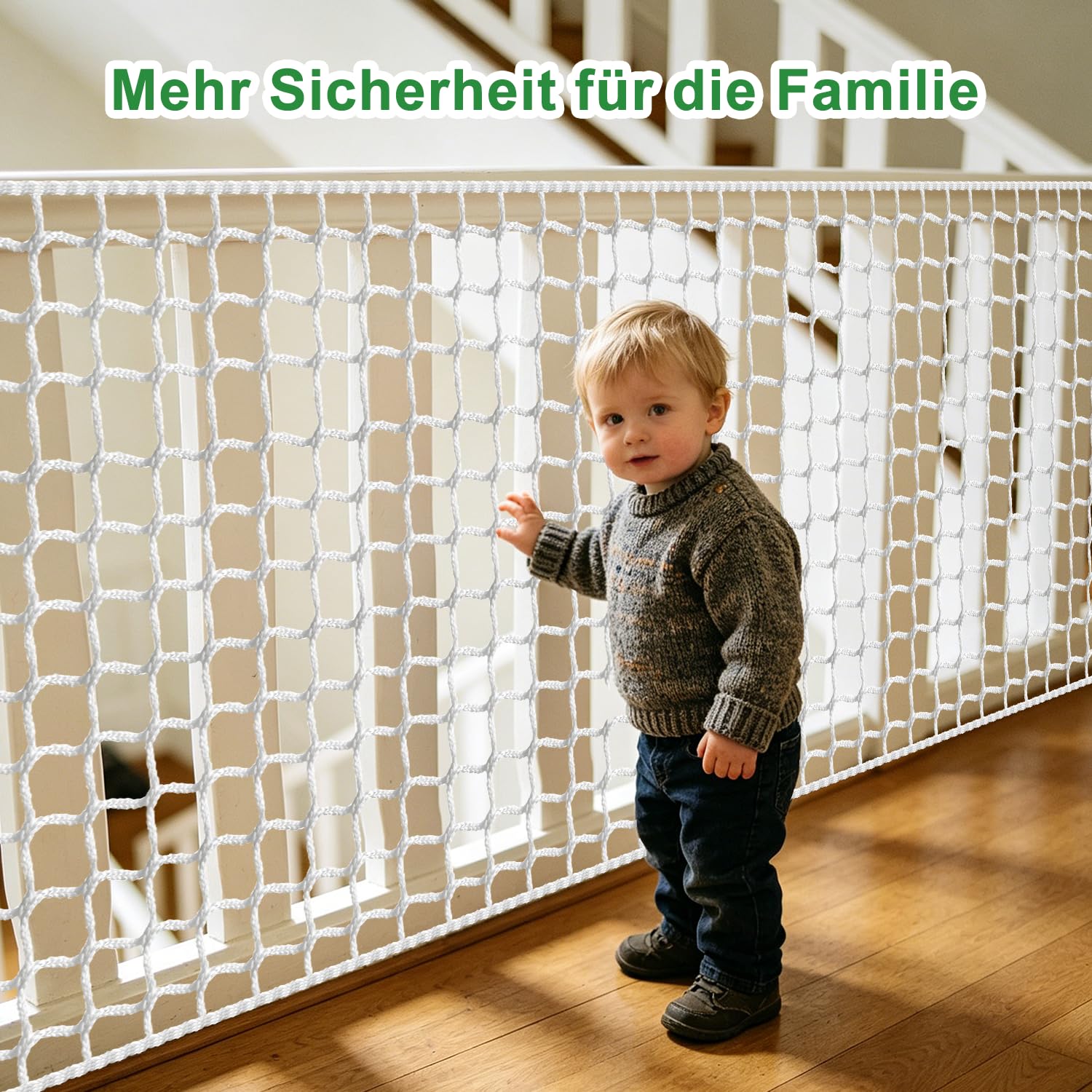 Rete di Sicurezza in Corda Rete Anticaduta per Bambini 2x2m Bianco Rete di Protezione per Letto a Castello Rete di Recinzione Senza Nodi per Balcone Ringhiera per Scale