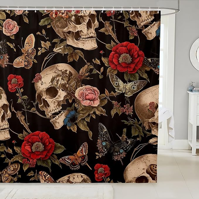 Feelyou Sugar Skull Rose Bathroom Shower Curtain Set 72