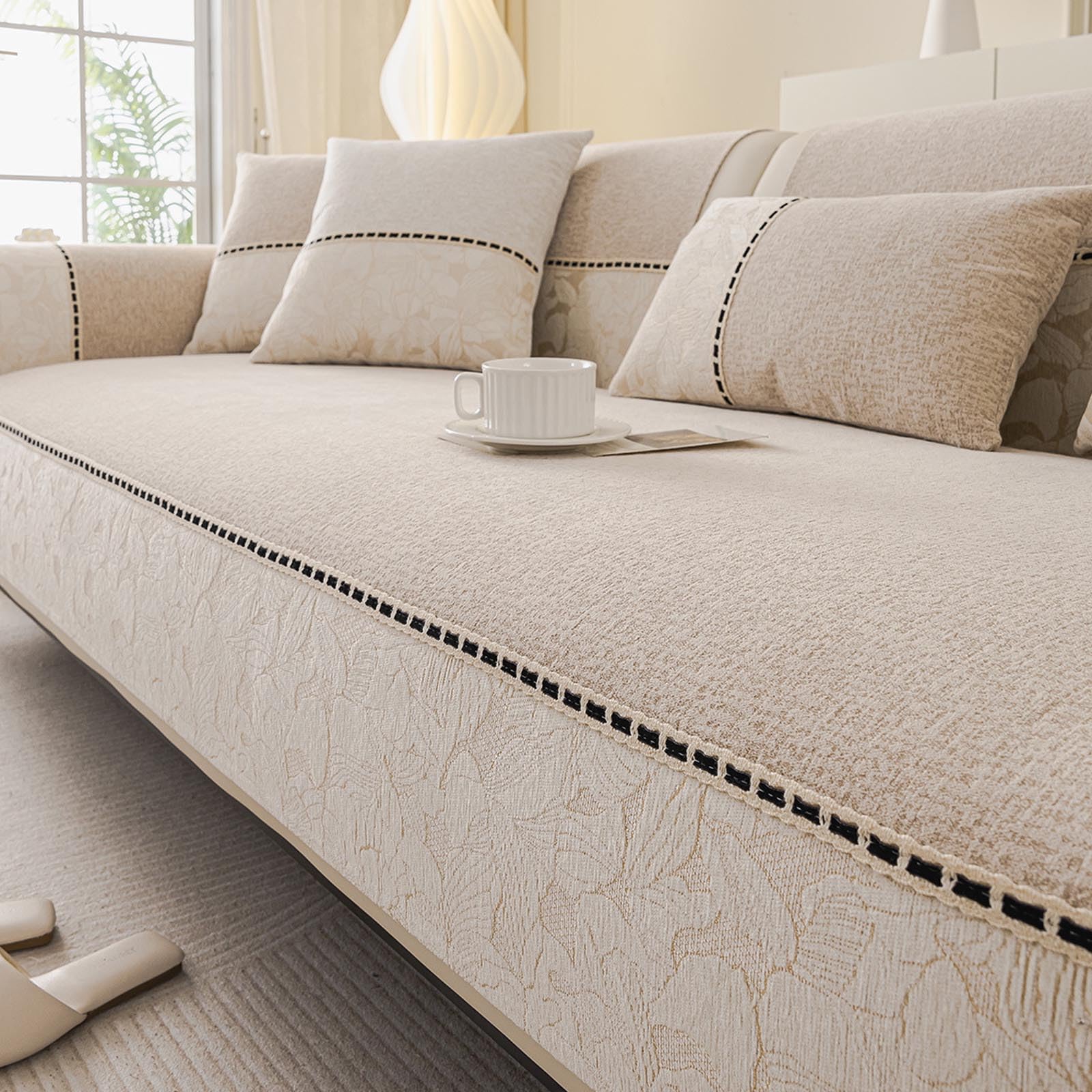 Housse de canapé extensible en chenille douce antidérapante couleur curry