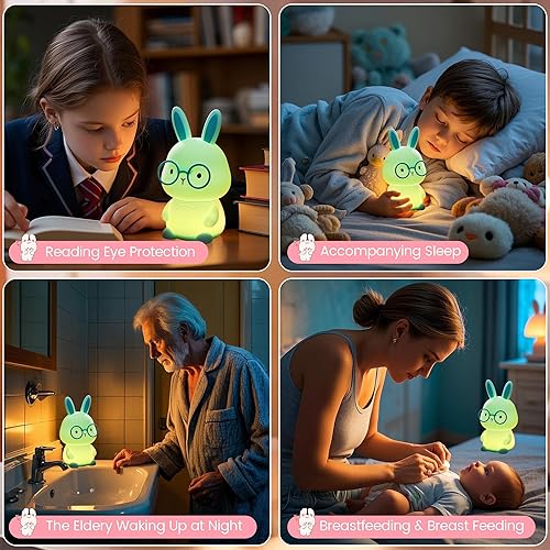 Miniatura 6 de Luz nocturna de conejo, lámpara de conejo para niños, luz nocturna LED recargable para regalo de Pascua, lámpara de noche de silicona con cambio de