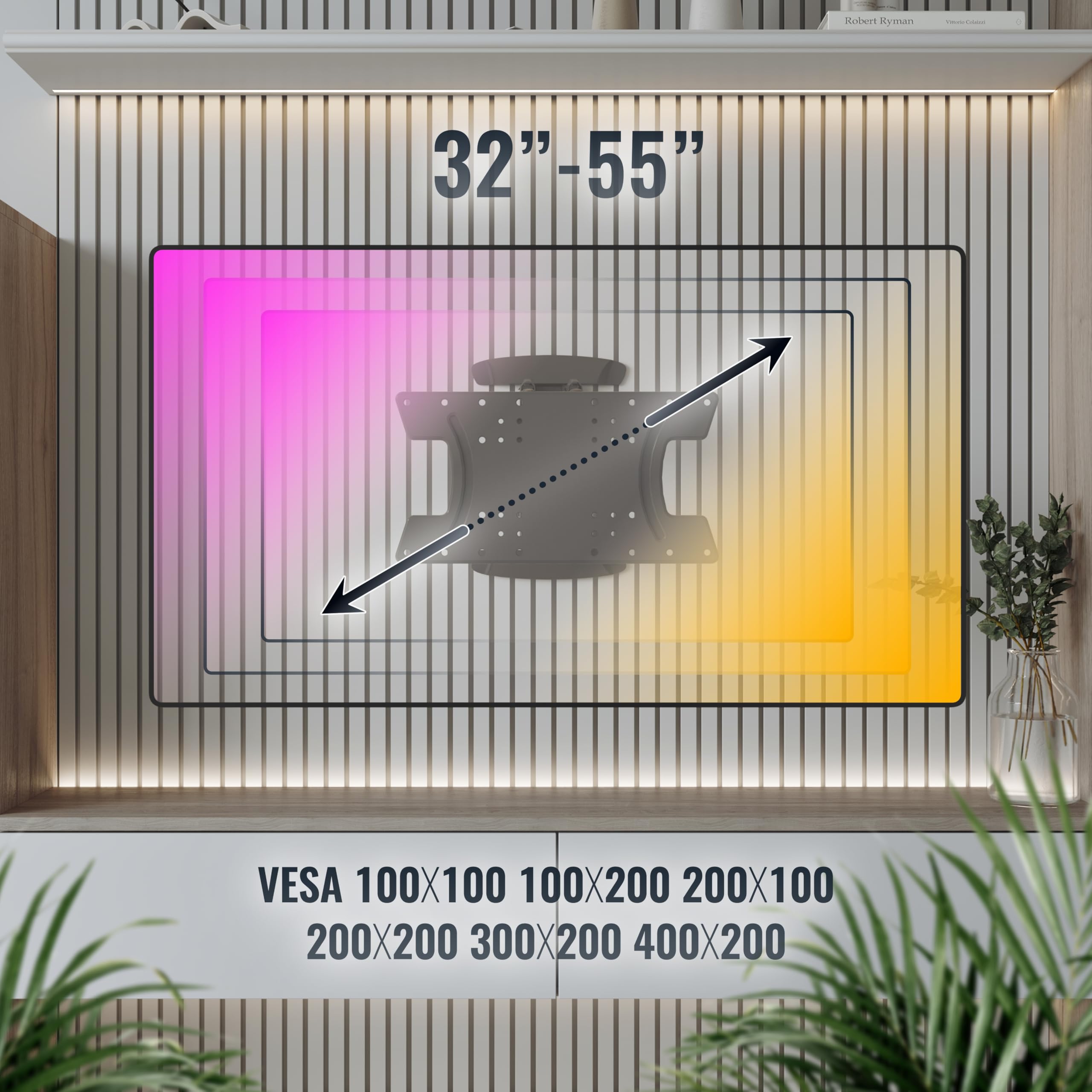 RICOO S3042 Supporto TV da parete Staffa TV 32-55 pollici per 32 55 pollici girevole inclinabile fino a 30 kg max VESA 400x200