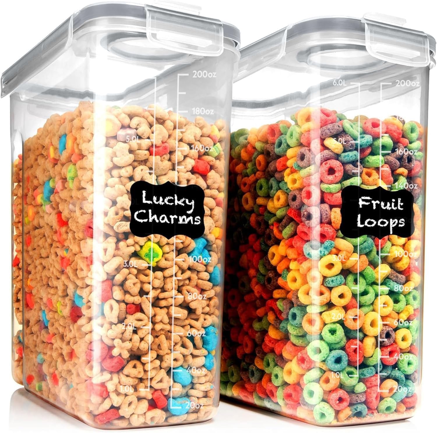 Shazo 2 Pack (6.3L / 213OZ) EXTRA Large Airtight Food Storage Cereal Containers for Bulk Food Storage BPA-Free Plastic Container, Pantry Organization and Canister for Rice, Pasta, Sugar &amp; Flour