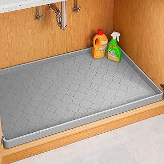 Jin&Bao Waterproof Under Sink Mat 31" x 22", Thick Silicone Mat Cabinet Protector for Kitchen and Bathroom, Shelf Liner, Home Organizer and Storage, Multipurpose Tray for Gadgets and Essentials