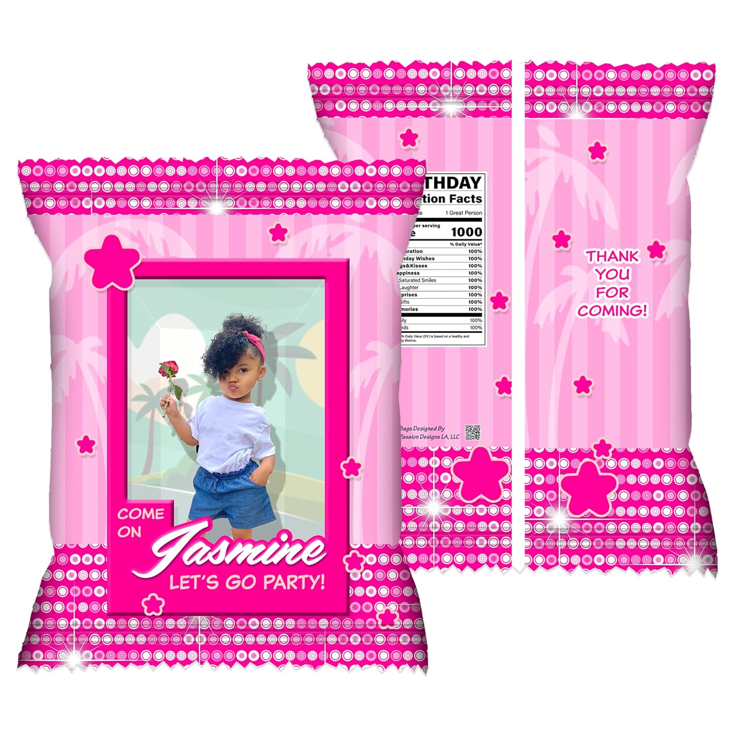 20- Pink Doll Theme Treat/Chip Bags for Birthday Party Celebration Decorations - Perfect Cookie Bags for Birthday Decorations, Ideal for Kids' Celebrations and Festive Gatherings