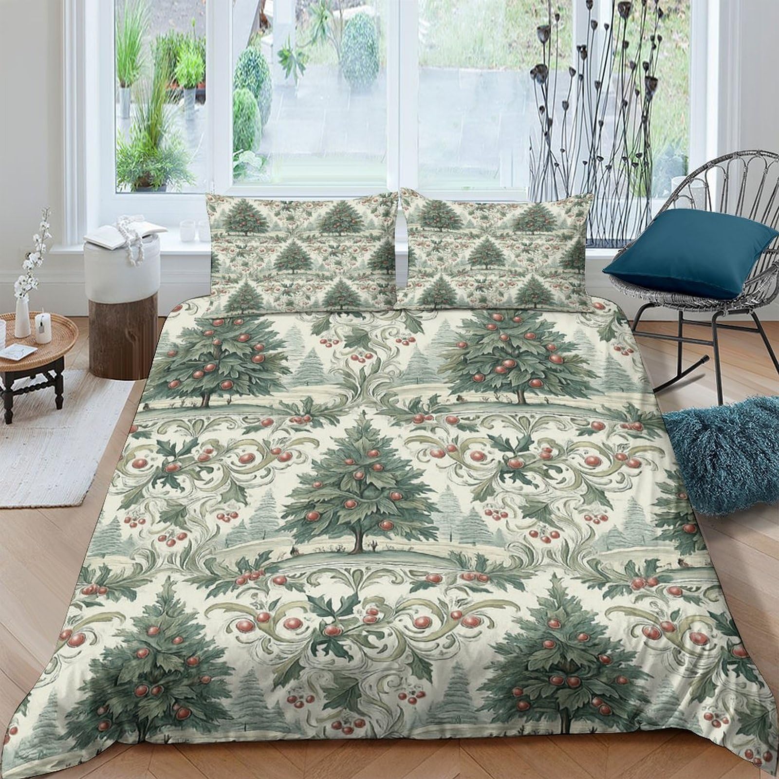 Ctjqhvkz Style-5 3D Printed Pine Forest Fitted Sheet Microfiber Soft Breathable Christmas Tree Mattress Cover Bedroom Decor Single（135X200cm）