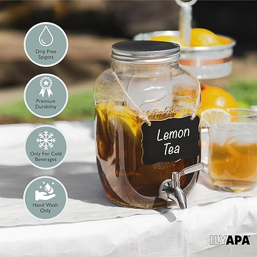 Miniatura 3 de Ilyapa Dispensador de bebidas de vidrio al aire libre con espita de acero inoxidable  Dispensador de bebidas de 2 galones para limonada, té, agua