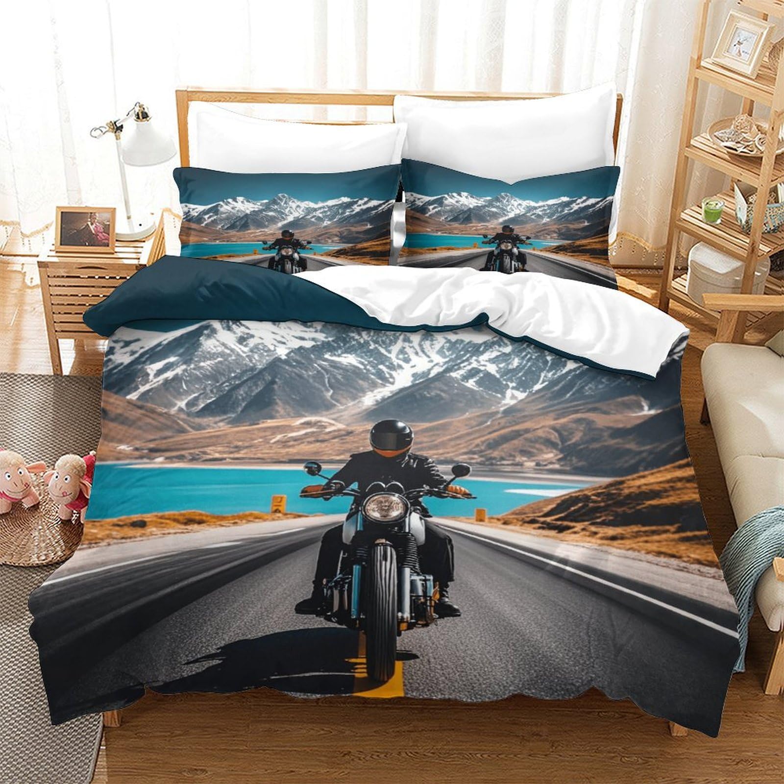 XiaopangXY Motorbike Comforter Cover 3D Printed Duvet Cover Finesse Bed Set with Pillowcase Microfiber Motorcycle Quilt Cover with Zipper Closure for Childs & Adults King（220x240cm）