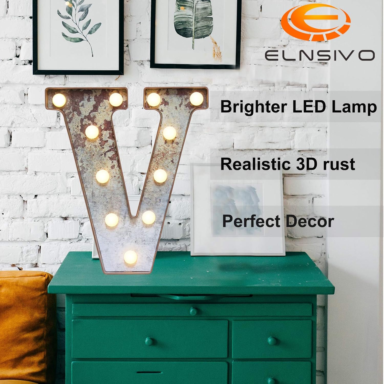 LED Marquee Light Up Letters Industrial Vintage Style Lighted Letters Rust Metal Effect Marquee Letter with Lights Illumination Letter Signs for Christmas Wedding Birthday Party Home Cafe Bar Decor-V image 2