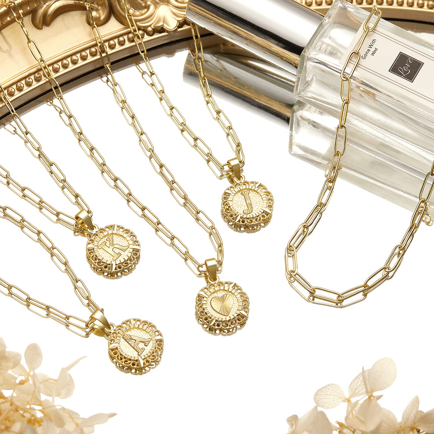 KissYan Layered Initial Necklaces for Women, 14K Gold Plated Hexagon Letter Pendant Silver Chain Dainty Layering White Gold Paperclip Link Adjustable Capital A-Z Choker Necklace Trendy Jewelry Gifts