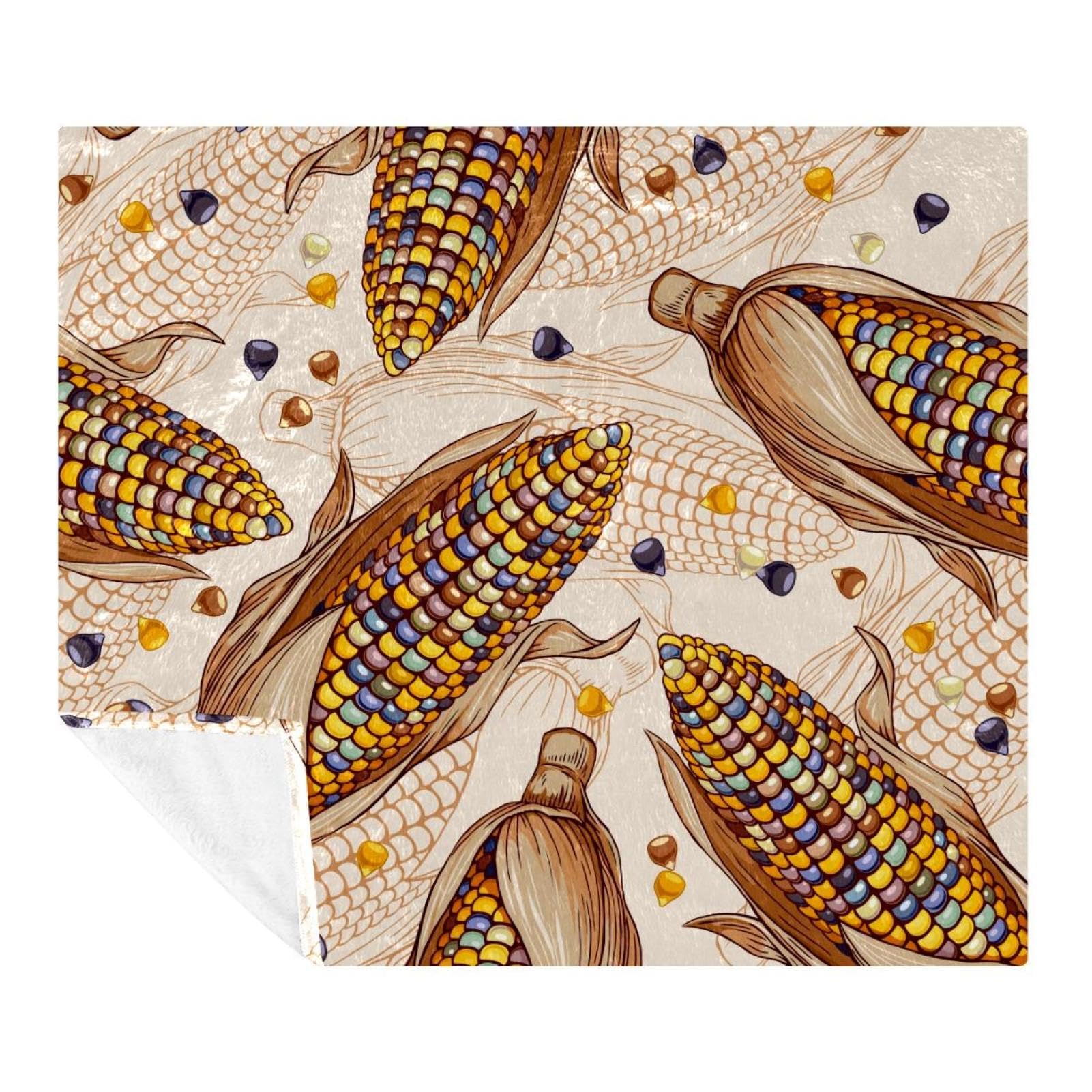 Couverture de voyage et canapé motif maïs indien, plaid polaire léger adulte