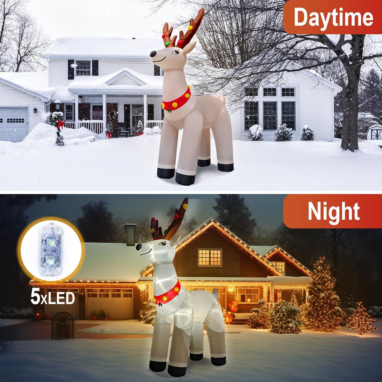 14.3FT Giant Christmas Inflatable Reindeer, Christmas Blow Up Reindeer Xmas Elk Inflatable Built-in Bright LED for Christmas Inflatables Outdoor Decoration Xmas Eve Party Yard Lawn Decor