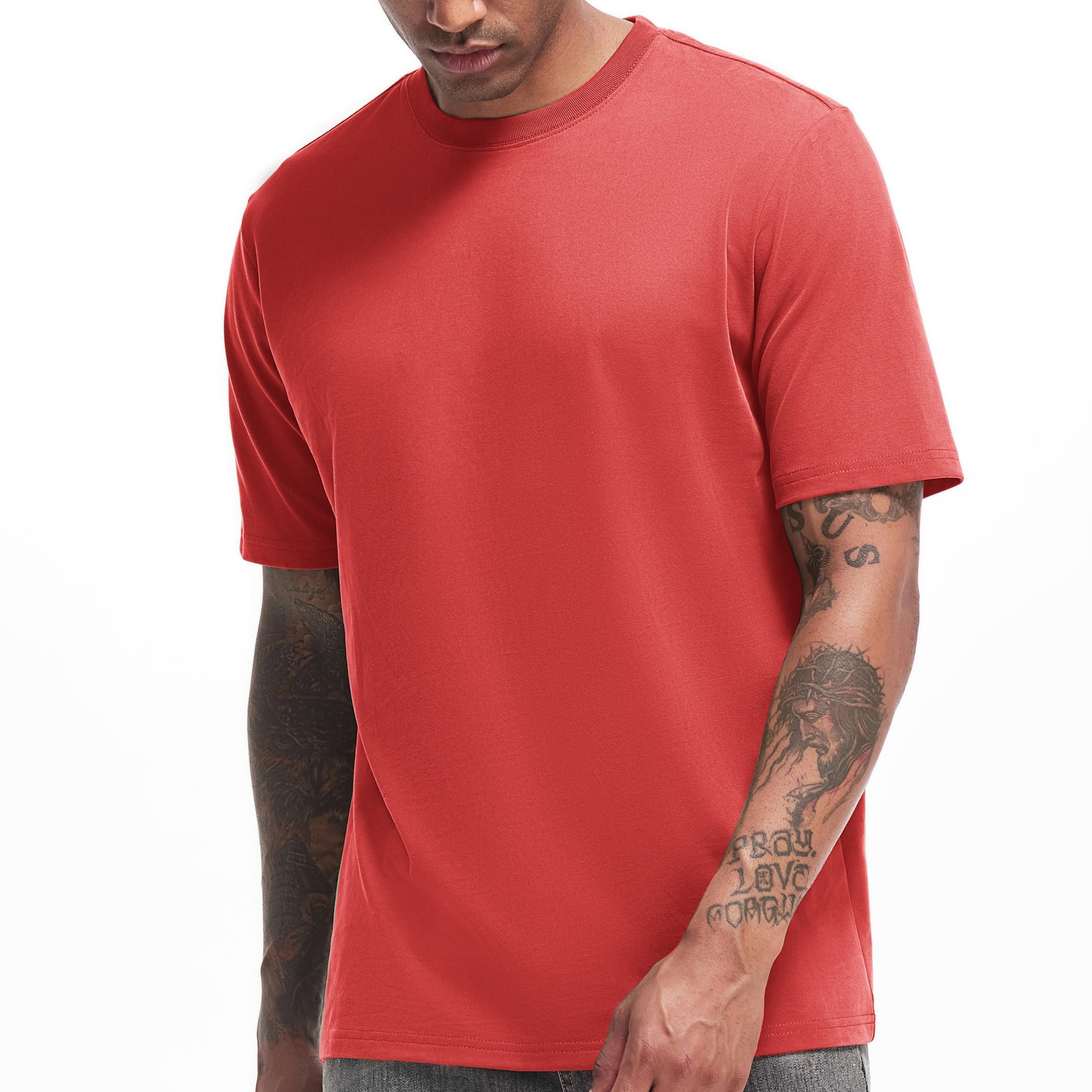 VEIISAR Herren Dickes Rundhals Langarm T-Shirt - Herren 100% Baumwolle Heavy Duty Pre Shrink T Shirt