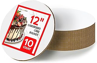 12 Inch Cardboard Cake Boards (10 Pack), White Round Cake Boards for Cakes, Pizza, Disposable and Freezer Safe