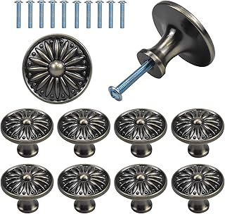 Jinlaili 10PCS Antique Bronze Flower Round Cabinet Knobs, Vintage Drawer Knob, Cupboard Drawer Dresser Pull Knob, Retro Bronze Drawer Pull Handle, Hardware Knobs for Drawer Wardrobe