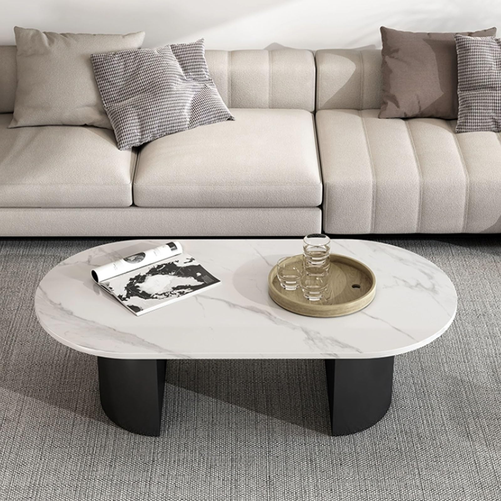 Table basse ovale gain de place pour petit appartement table en ardoise salon moderne
