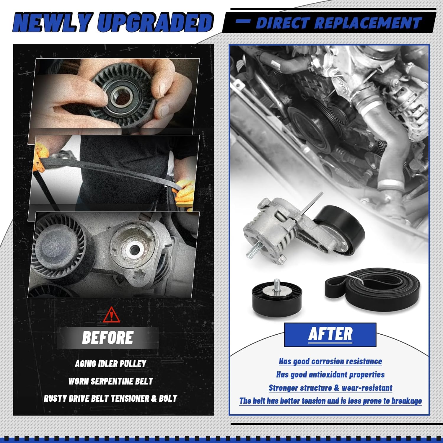 Serpentine Belt Drive Tensioner Pulley Kit Compatible with BMW 128i 325i 325xi 328xi 330i 330xi 525i 525xi 528i 528xi 530i 530xi X3 X5, 3.0L L6, 2006-2013#Replace ADK0022P