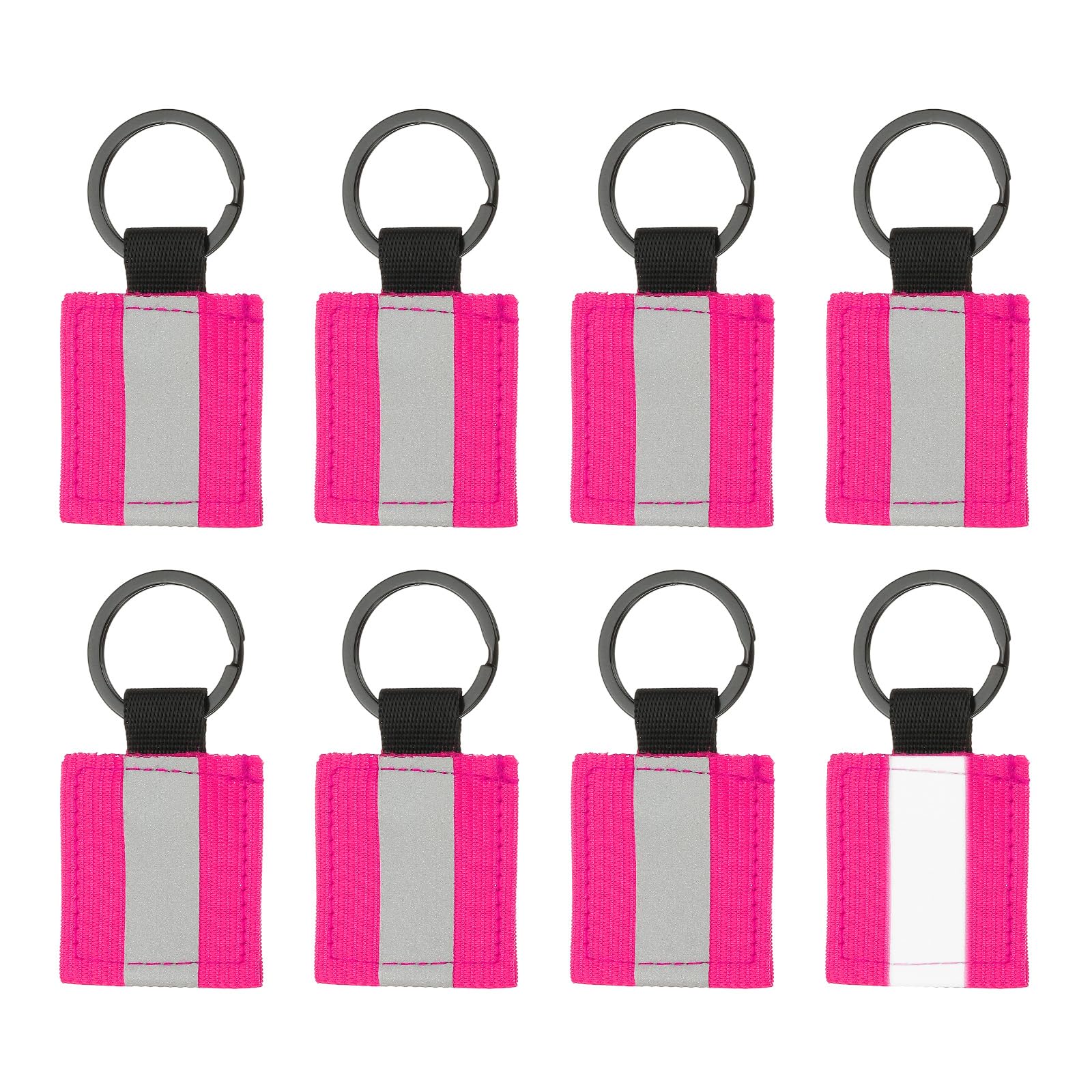 PATIKIL 8 Pcs Reflective Keychain, Reflective Strips High Visibility Safety Keychain Tags Lanyards Pendants Bright Zipper Pulls Waterproof for Backpack Running Cycling, Pink