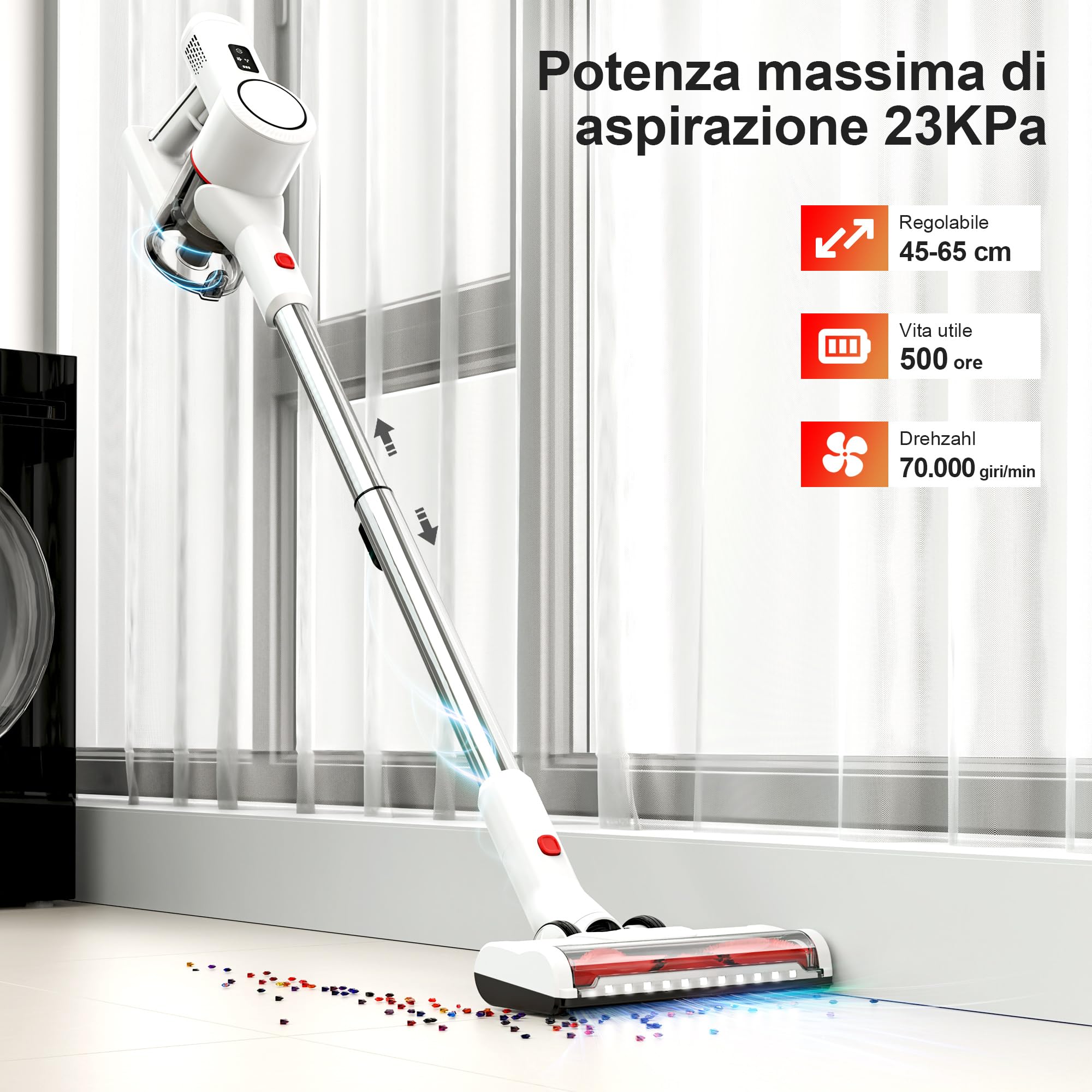 Syntecno Aspirapolvere Senza Fili Scopa Elettrica - Potente Vacuum Cleaner Senza Filo Ricaricabile Batteria Silenzioso Leggera Scope Elettriche per Pavimenti Tappeti Peli Animali Domestici