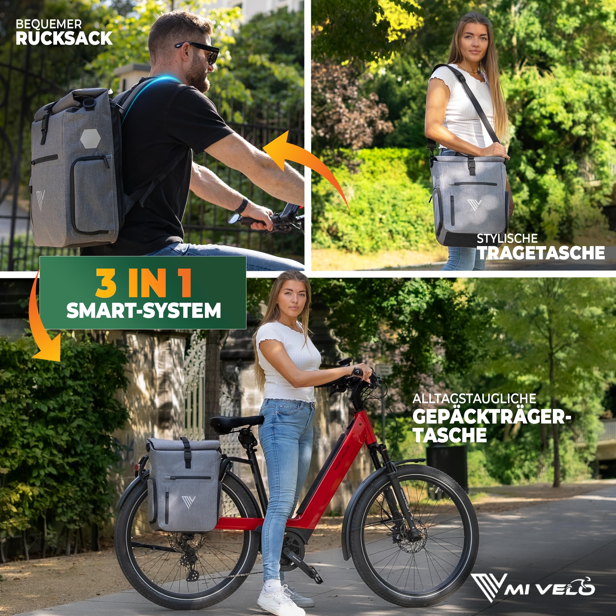 MIVELO Fietstas - 3-in-1 Rugzak & Schoudertas