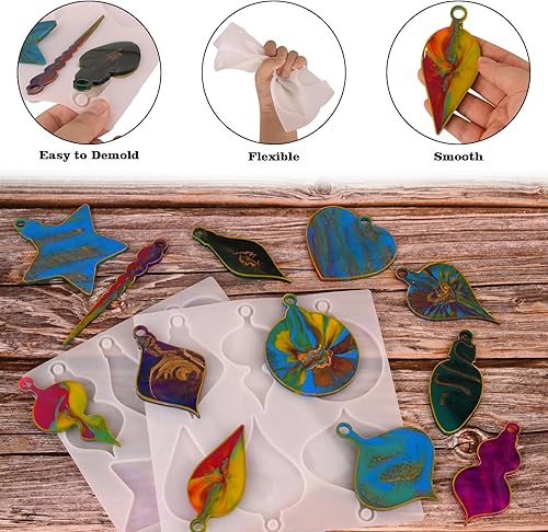 Miniatura 5 de HUAKENER 2 moldes de resina de Navidad, 12 formas diferentes de adornos de Navidad, moldes de silicona de Navidad para fundición de resina epoxi,