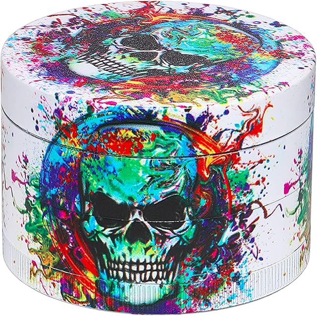 Spespo Herb Grinder, Large Spice Grinder 63mm(2.5 inch) ,4 Layers Full Color Painting Metal Grinder with Pollen Scraper  (Skull Design)