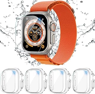 [4 Pack] DABAOZA Compatible for Apple Watch Ultra Screen Protector and Case 49mm, Anti-Fog Tempered Glass Protector Film with PC Hard Bumper Cover for iWatch Ultra 49mm(Clear)