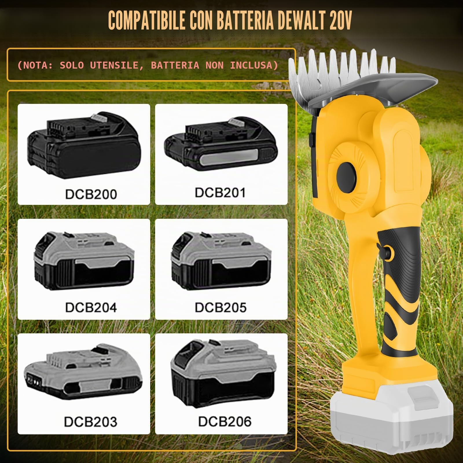 Tagliasiepi e cesoie erba a batteria 2 in 1 per Dewalt 20V (senza batteria)