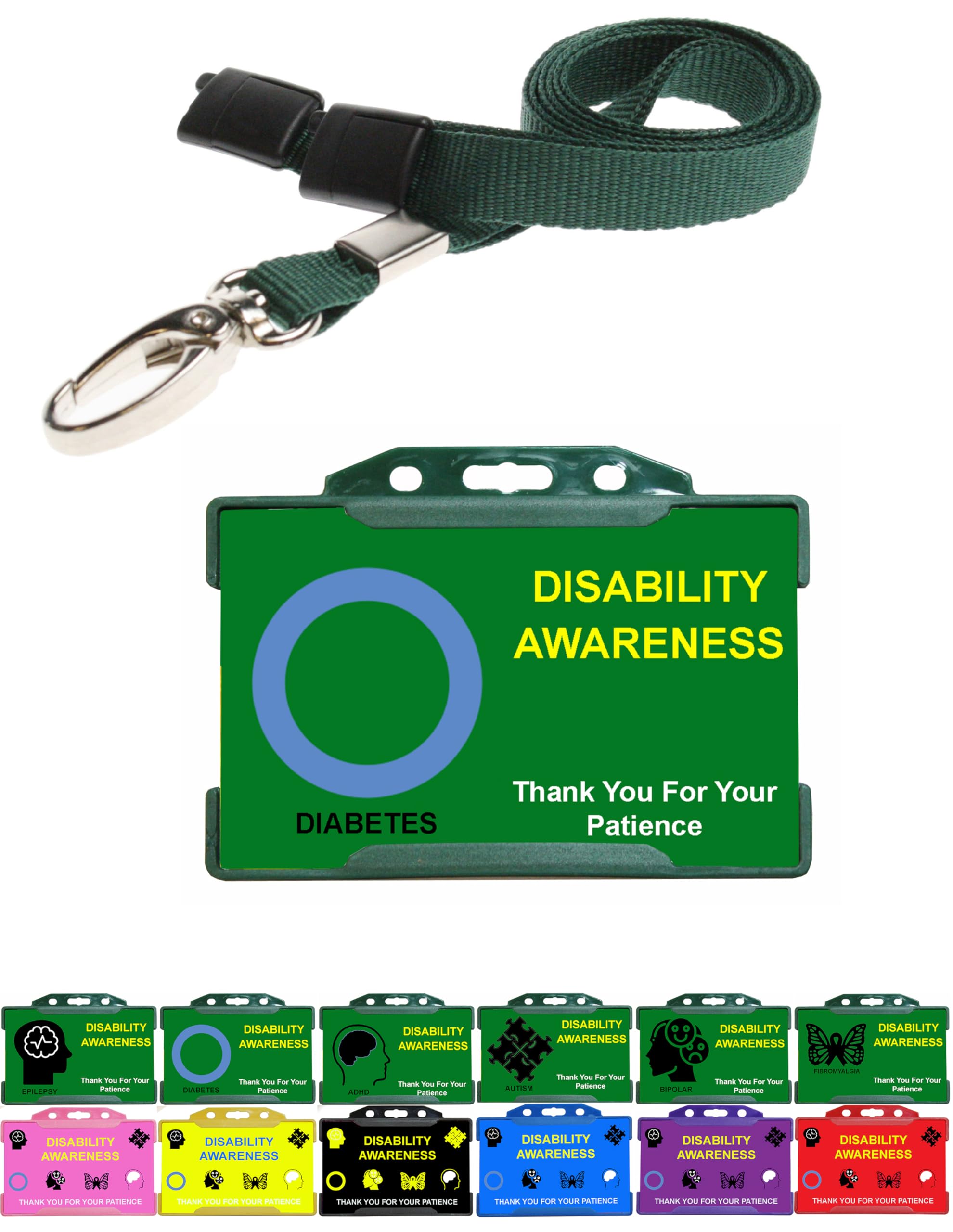 Quantum Leap Diabetes Green Hidden Disability Card Displaying Your Hidden Disability Discreetly with Card Holder & Lanyard