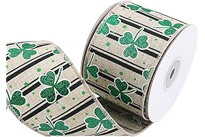 Glitter Green Shamrock Black Stripe Ribbon