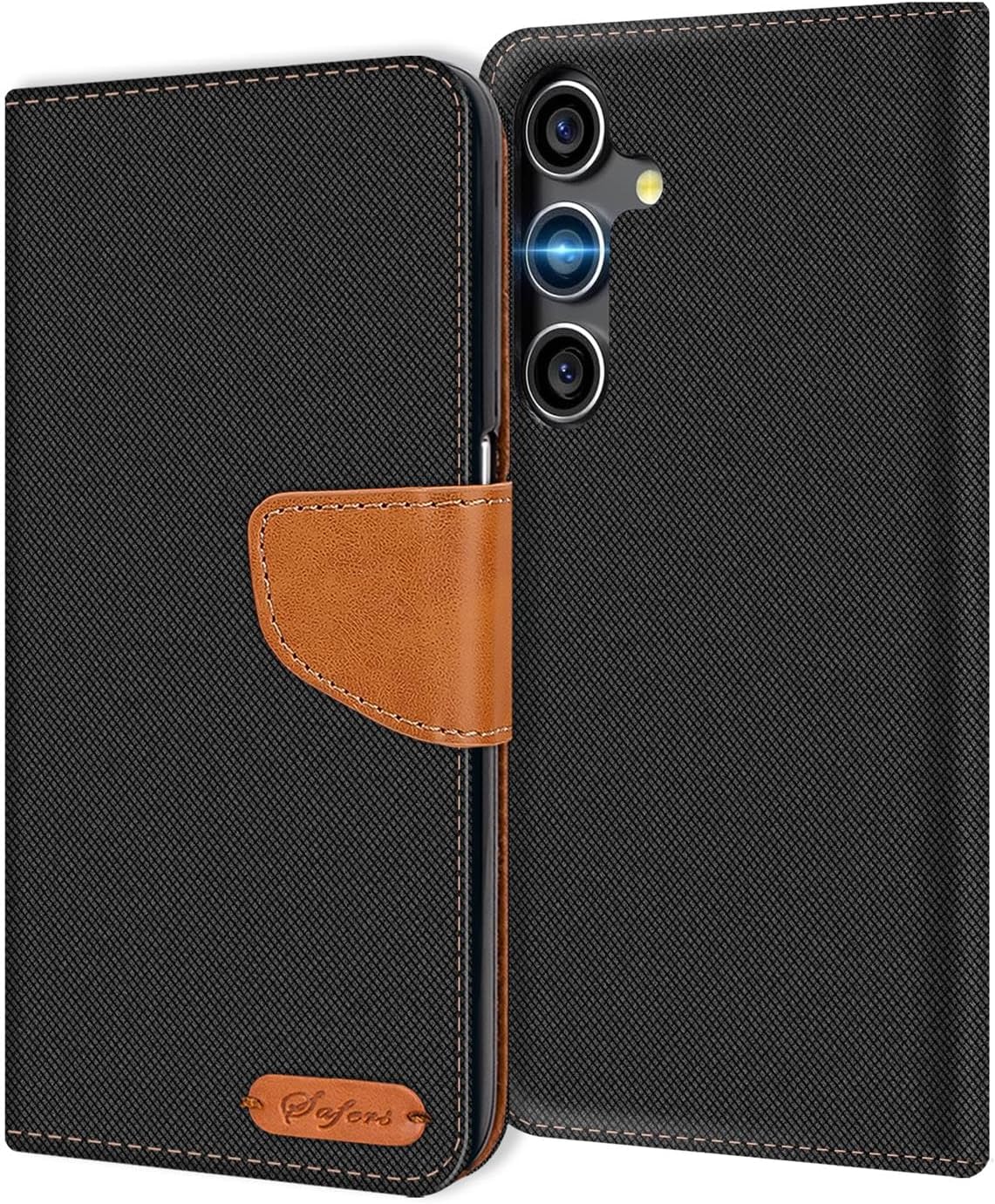 Verco Compatible with Samsung Galaxy S24 Case Protective Case for Samsung S24 5G Denim Textile Book Case Flip Case Flip Case Black