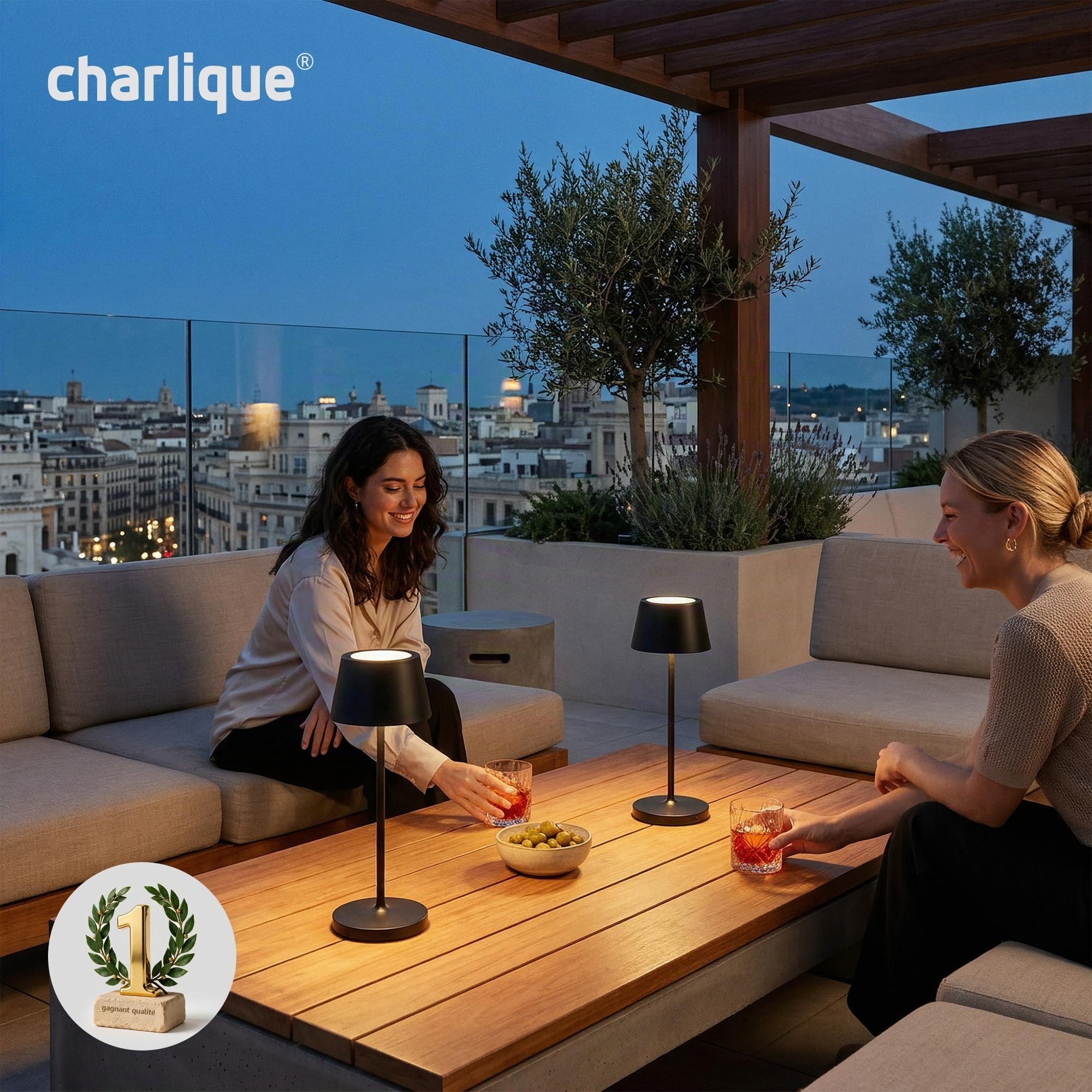 Dinner Light 2 - Lampe LED à poser rechargeable par USB en noir – lampe nomade tactile sans fil avec variateur – batterie puissante – aussi pour l’extérieur