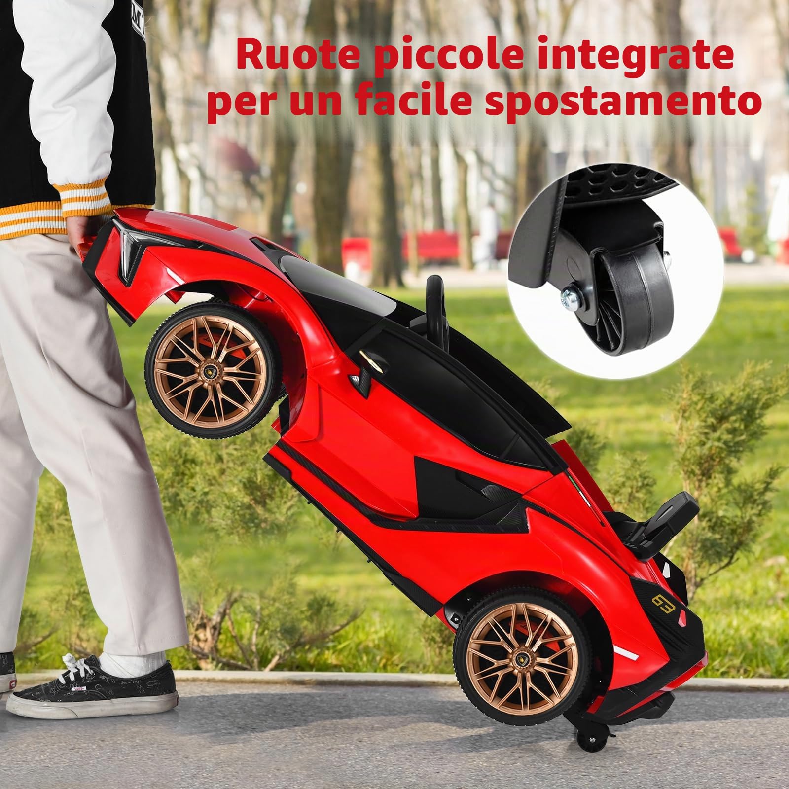 SOARS Macchina Elettrica per Bambini Lamborghini SIAN 12V con Telecomando, Auto Elettrico a Pedale e Luci LED, Veicoli con Musica, MP3, Clacson e Radio, Carico 25 kg, 3-8 Anni (Rosso)
