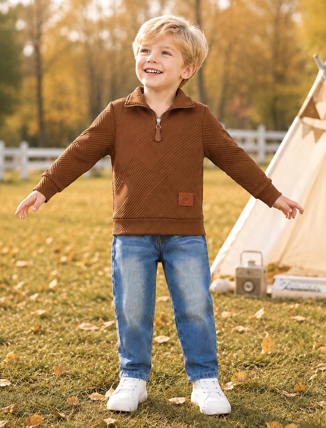 Boy Clothes Long Sleeve Solid Sweatsuits Tops and Jean Pants 2Pcs Boys Fall Winter Outfits Set Size 2-8Y